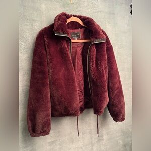 Lucky Brand Merlot Funnel Neck Faux Fur Jacket